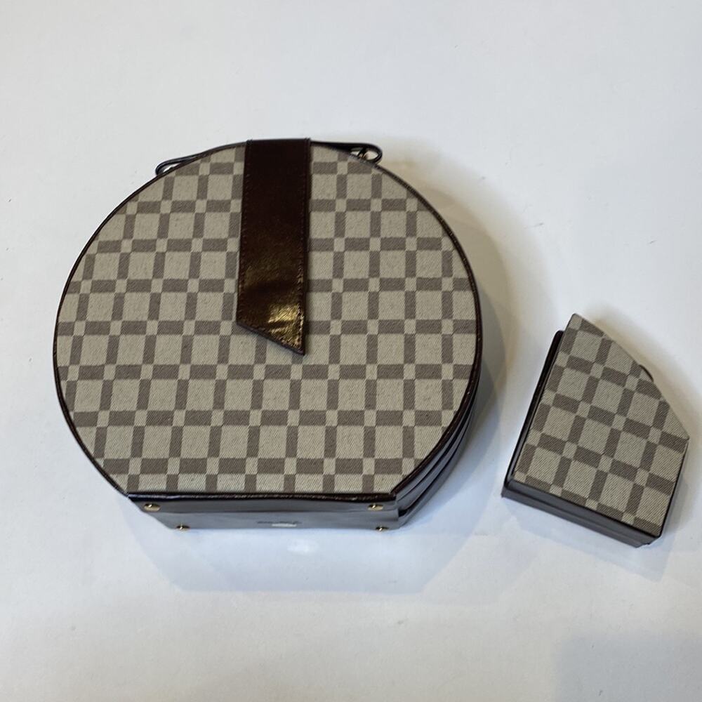 Bey-Berk Plaid Leather Neutral 2 Piece Jewelry Organizer Case NWOT Snap Close - Picture 3 of 16